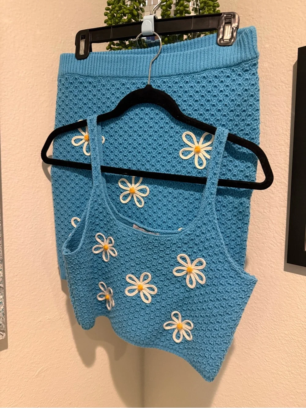 Blue Daisy Crochet Crop Tank & Skirt Set